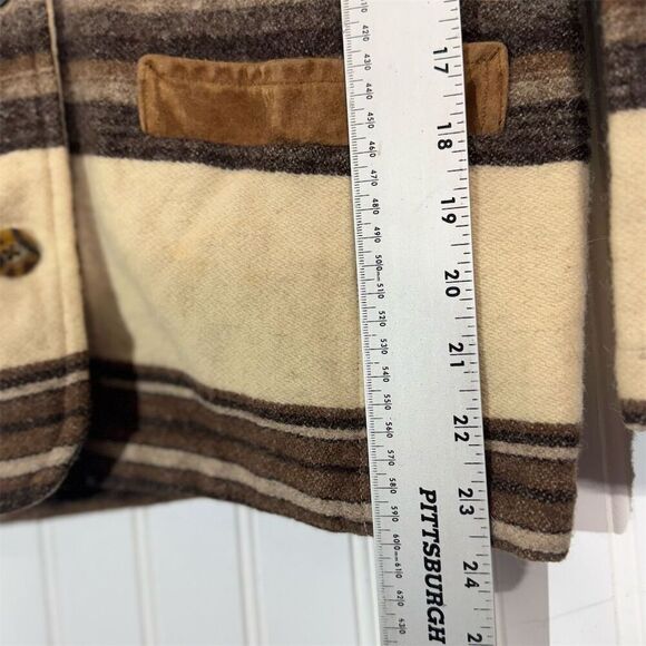 Woolrich Womens Wool Jacket Medium Striped Brown Cream Corduroy Collar USA Made - Picture 5 of 10